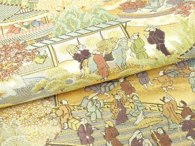 平和屋本店▼六通柄袋帯　人物風景文　本金二重箔　正絹　24ｋ　逸品　DABD3388sf