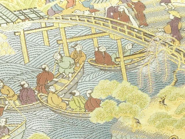 平和屋本店▼六通柄袋帯　人物風景文　本金二重箔　正絹　24ｋ　逸品　DABD3388sf
