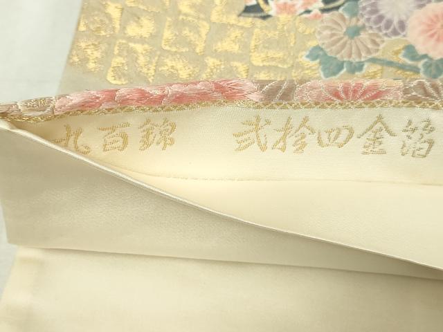 平和屋本店▼六通柄袋帯　唐織　桃山調花車文　九百錦　弐捨金箔　正絹　24ｋ　逸品　DABD3392sf 平和屋本店▽六通柄袋帯 唐織 桃山調花車文 九百錦