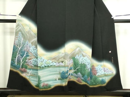 平和屋着物■豪華黒留袖　作家物　名所絵巻　暈し染め　金彩　正絹　逸品　DABD3395sf