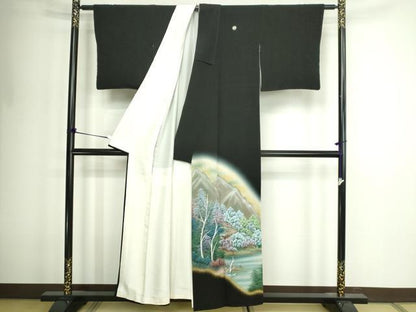 平和屋着物■豪華黒留袖　作家物　名所絵巻　暈し染め　金彩　正絹　逸品　DABD3395sf