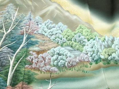 平和屋着物■豪華黒留袖　作家物　名所絵巻　暈し染め　金彩　正絹　逸品　DABD3395sf