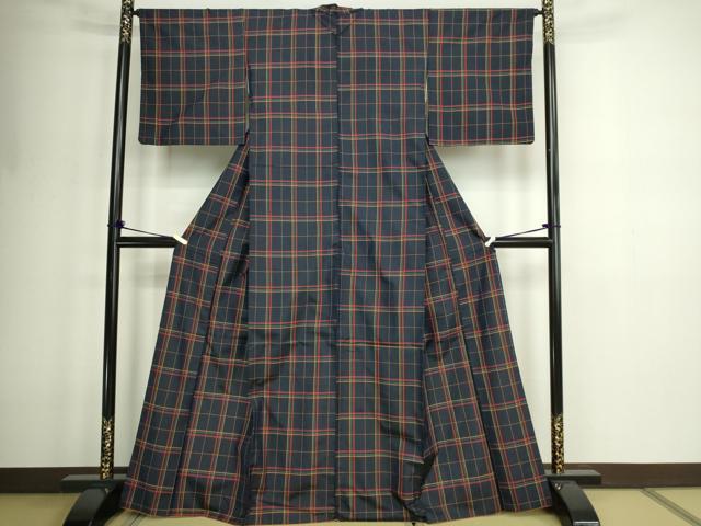 平和屋着物■本場縞大島紬　格子　正絹　逸品　DABD3398sf