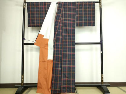 平和屋着物■本場縞大島紬　格子　正絹　逸品　DABD3398sf