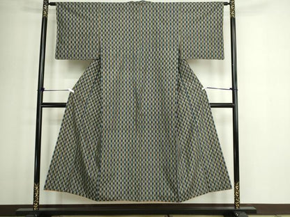 平和屋着物■上質な紬　格子　正絹　逸品　DABD3406sf