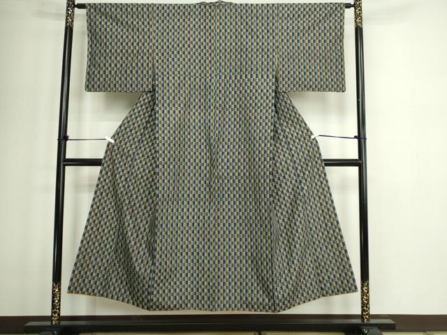 平和屋着物■上質な紬　格子　正絹　逸品　DABD3406sf