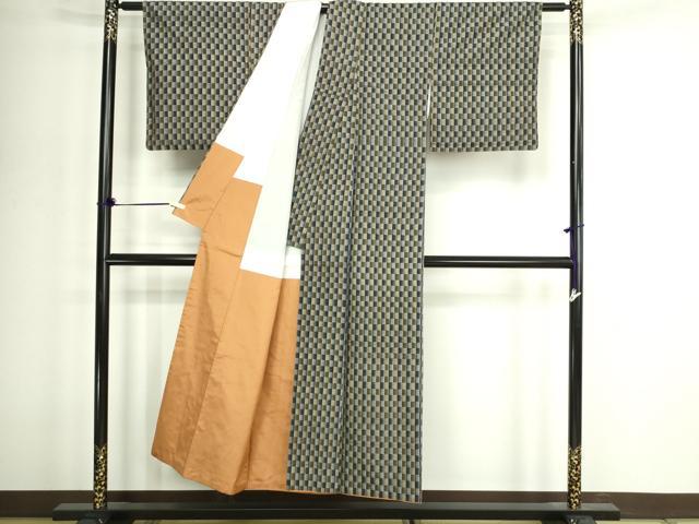 平和屋着物■上質な紬　格子　正絹　逸品　DABD3406sf
