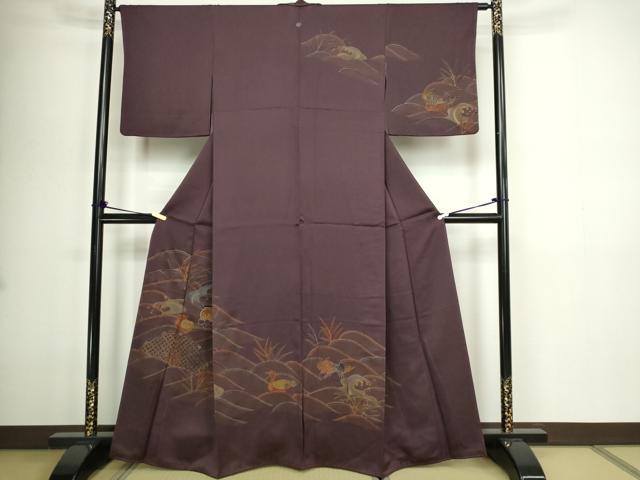 平和屋着物■訪問着　駒刺繍　立波休み鳥文　金彩　正絹　逸品　DABD3474sf