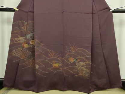 平和屋着物■訪問着　駒刺繍　立波休み鳥文　金彩　正絹　逸品　DABD3474sf
