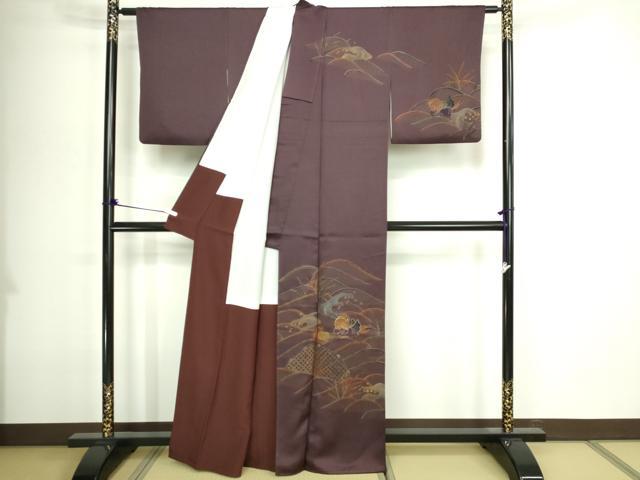 平和屋着物■訪問着　駒刺繍　立波休み鳥文　金彩　正絹　逸品　DABD3474sf