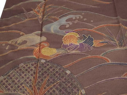平和屋着物■訪問着　駒刺繍　立波休み鳥文　金彩　正絹　逸品　DABD3474sf