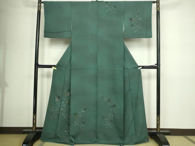 平和屋着物■訪問着　手描き　刺繍　草花文　正絹　逸品　DABD3477sf