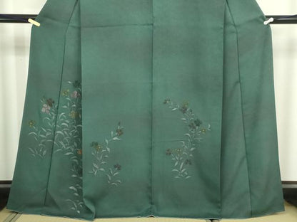 平和屋着物■訪問着　手描き　刺繍　草花文　正絹　逸品　DABD3477sf
