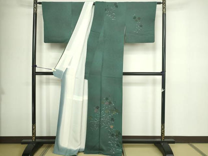 平和屋着物■訪問着　手描き　刺繍　草花文　正絹　逸品　DABD3477sf