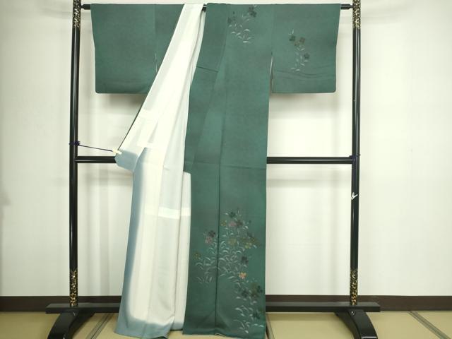 平和屋着物■訪問着　手描き　刺繍　草花文　正絹　逸品　DABD3477sf