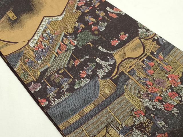 平和屋本店▼全通全景柄袋帯　人物風景文　本金箔　正絹　24ｋ　逸品　DABD3488sf