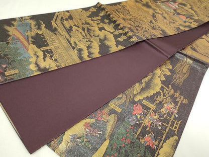 平和屋本店▼全通全景柄袋帯　人物風景文　本金箔　正絹　24ｋ　逸品　DABD3488sf