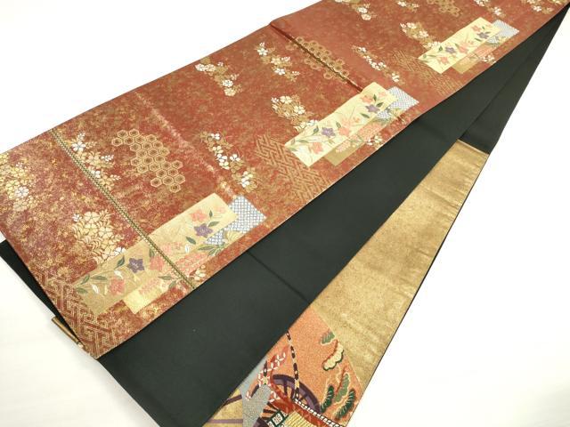 平和屋着物◎太鼓柄袋帯　唐織　桃山慶長の美　扇面色紙御車紋　金糸　正絹　逸品　DABD3527xg