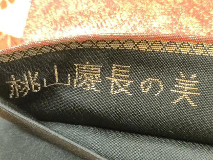 平和屋着物◎太鼓柄袋帯　唐織　桃山慶長の美　扇面色紙御車紋　金糸　正絹　逸品　DABD3527xg