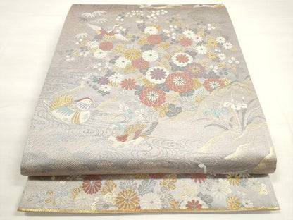 平和屋着物◎六通柄袋帯　九百新花鳥錦　流水花鳥文　金銀糸　正絹　逸品　DABD3529xg