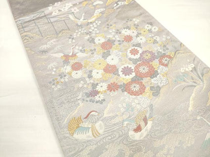 平和屋着物◎六通柄袋帯　九百新花鳥錦　流水花鳥文　金銀糸　正絹　逸品　DABD3529xg