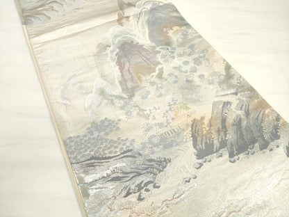 平和屋着物◎六通柄袋帯　錦袋　嵯峨野　遠山風景文　金銀糸　正絹　逸品　DABD3566xg