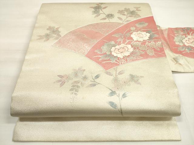平和屋着物◎九寸名古屋帯　駒刺繍　吉祥花文　銀彩　正絹　逸品　DABD3584xg