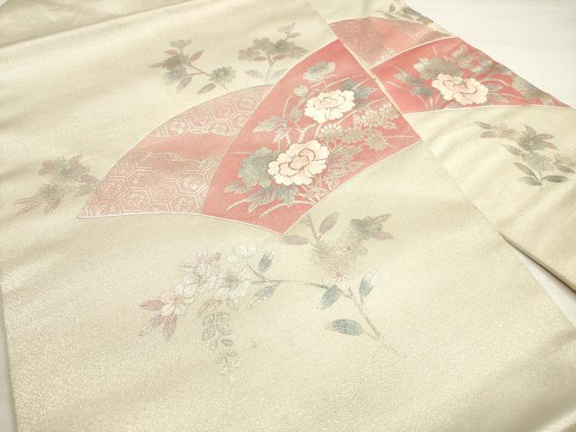 平和屋着物◎九寸名古屋帯　駒刺繍　吉祥花文　銀彩　正絹　逸品　DABD3584xg