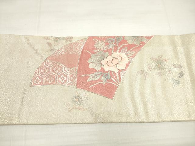 平和屋着物◎九寸名古屋帯　駒刺繍　吉祥花文　銀彩　正絹　逸品　DABD3584xg