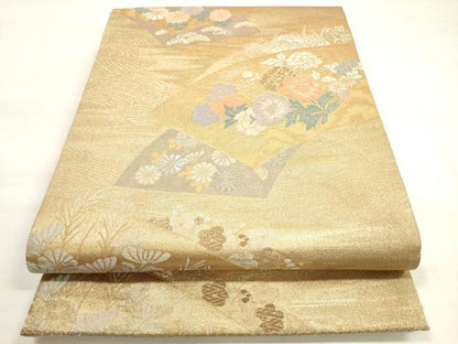 平和屋着物◎六通柄袋帯　唐織　嵯峨野春秋　地紙重ね花文　金銀糸　正絹　逸品　DABD3595xg