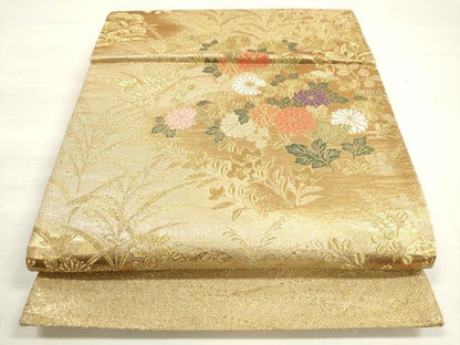平和屋着物◎佐賀錦　六通柄袋帯　唐織　道長草花文　金銀糸　正絹　逸品　DABD3602xg