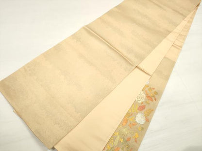 平和屋着物◎太鼓柄袋帯　駒刺繍　更紗花鳥文　金銀彩　正絹　逸品　DABD3649xg