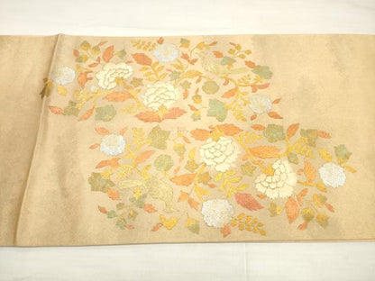 平和屋着物◎太鼓柄袋帯　駒刺繍　更紗花鳥文　金銀彩　正絹　逸品　DABD3649xg