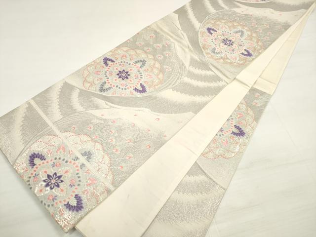 平和屋着物◎六通柄袋帯　唐織　正倉院孔雀文　プラチナ参重織　正絹　逸品　DABD3668xg