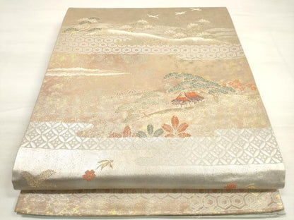 平和屋着物◎六通柄袋帯　蒔絵雲霞文　みかげ錦　金銀糸　引箔　正絹　逸品　DABD3676xg
