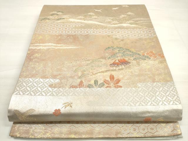 平和屋着物◎六通柄袋帯　蒔絵雲霞文　みかげ錦　金銀糸　引箔　正絹　逸品　DABD3676xg
