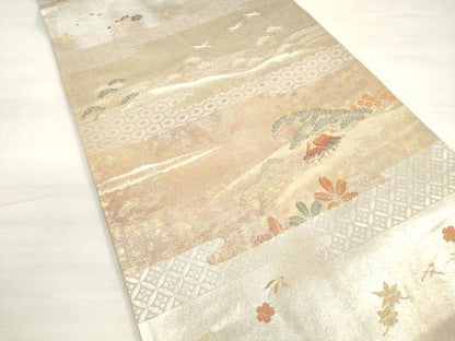平和屋着物◎六通柄袋帯　蒔絵雲霞文　みかげ錦　金銀糸　引箔　正絹　逸品　DABD3676xg