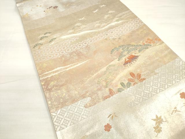 平和屋着物◎六通柄袋帯　蒔絵雲霞文　みかげ錦　金銀糸　引箔　正絹　逸品　DABD3676xg