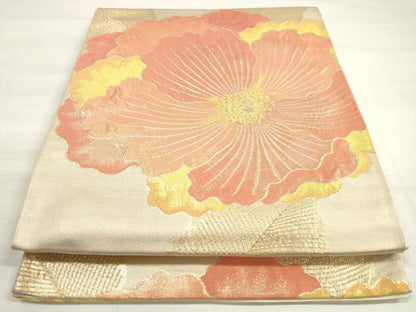 平和屋着物◎六通柄袋帯 牡丹 金糸 三越扱い 正絹 逸品 DABD3746xg
