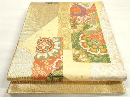 平和屋着物◎六通柄袋帯 唐織 正倉院花鳥文 切嵌 金銀糸 正絹 逸品 DABD3769xg