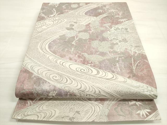 平和屋着物◎六通柄袋帯　流水花鳥文　彩京錦　プラチナ箔二重引　正絹　逸品　DABD3774xg