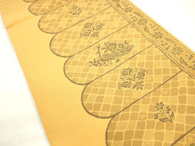 平和屋着物◎両面　六通柄袋帯　紬地　更紗花鳥文　正絹　逸品　DABD3785xg
