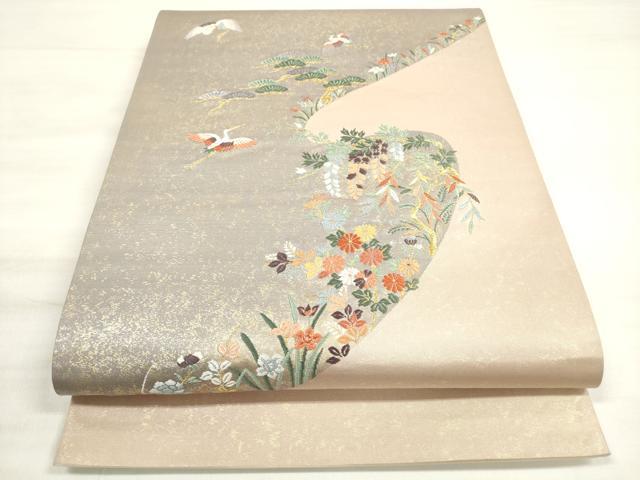平和屋着物◎太鼓柄袋帯　唐織　花鳥文　本うるし箔金　金糸　正絹　逸品　DABD3787xg