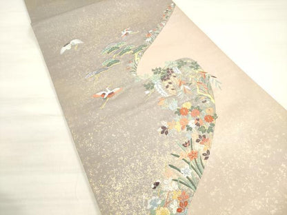 平和屋着物◎太鼓柄袋帯　唐織　花鳥文　本うるし箔金　金糸　正絹　逸品　DABD3787xg