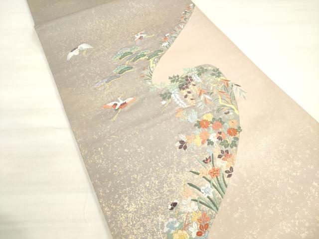 平和屋着物◎太鼓柄袋帯　唐織　花鳥文　本うるし箔金　金糸　正絹　逸品　DABD3787xg