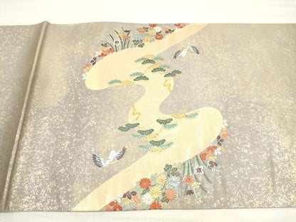 平和屋着物◎太鼓柄袋帯　唐織　花鳥文　本うるし箔金　金糸　正絹　逸品　DABD3787xg
