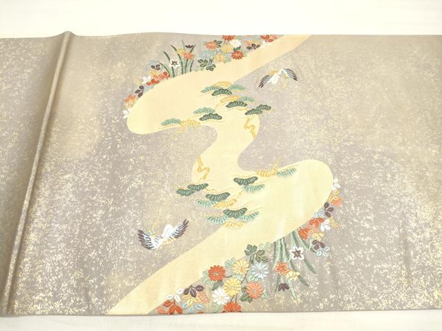 平和屋着物◎太鼓柄袋帯　唐織　花鳥文　本うるし箔金　金糸　正絹　逸品　DABD3787xg