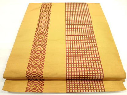 平和屋着物◎本場筑前博多織 八寸名古屋帯 献上 格子間道 正絹 逸品 DABD3815xg