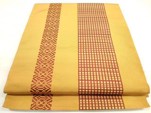 平和屋着物◎本場筑前博多織 八寸名古屋帯 献上 格子間道 正絹 逸品 DABD3815xg