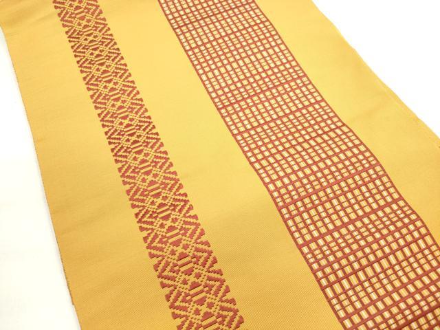 平和屋着物◎本場筑前博多織 八寸名古屋帯 献上 格子間道 正絹 逸品 DABD3815xg